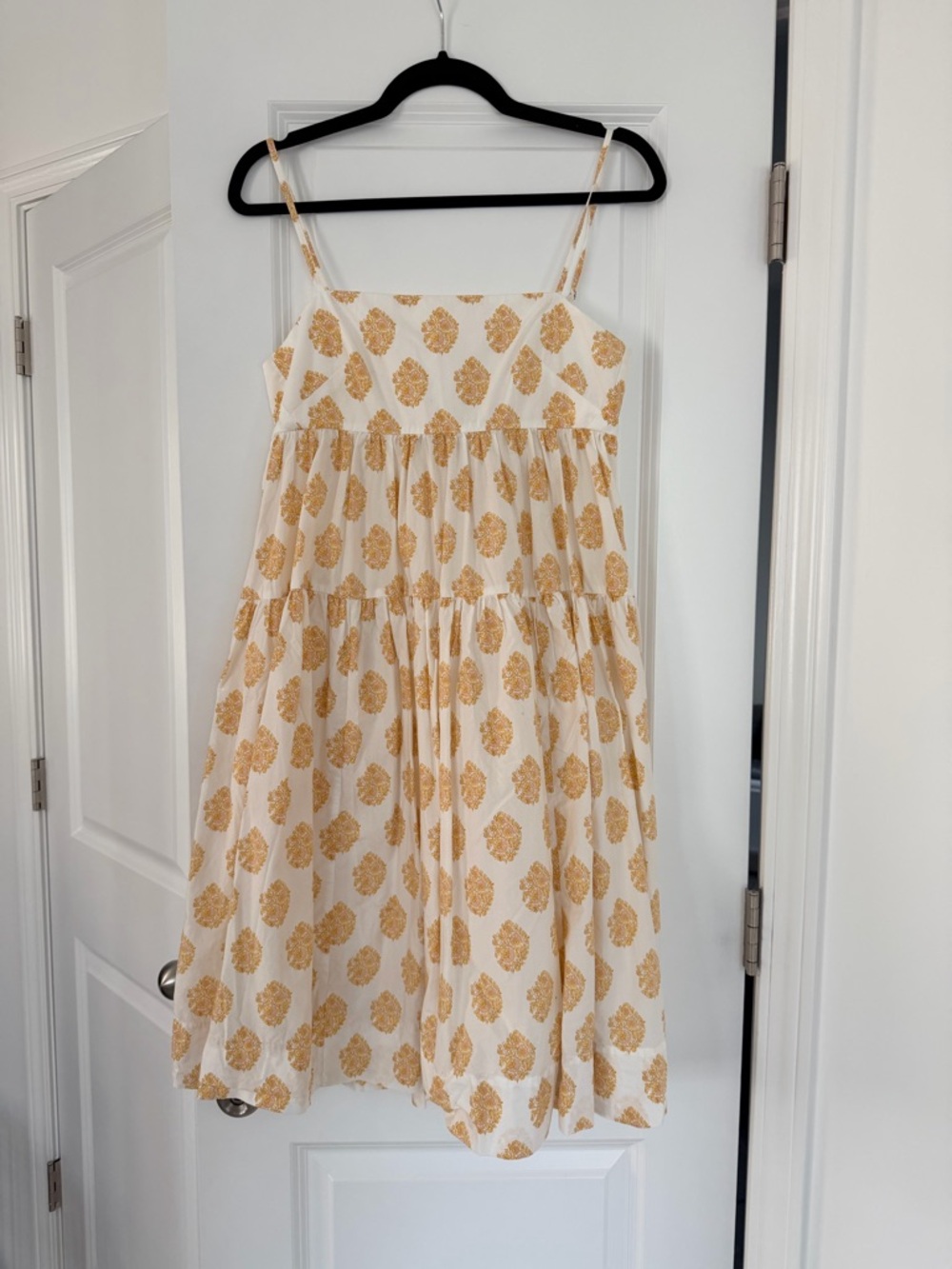J. Crew White Sundress with Gold Floral Motif